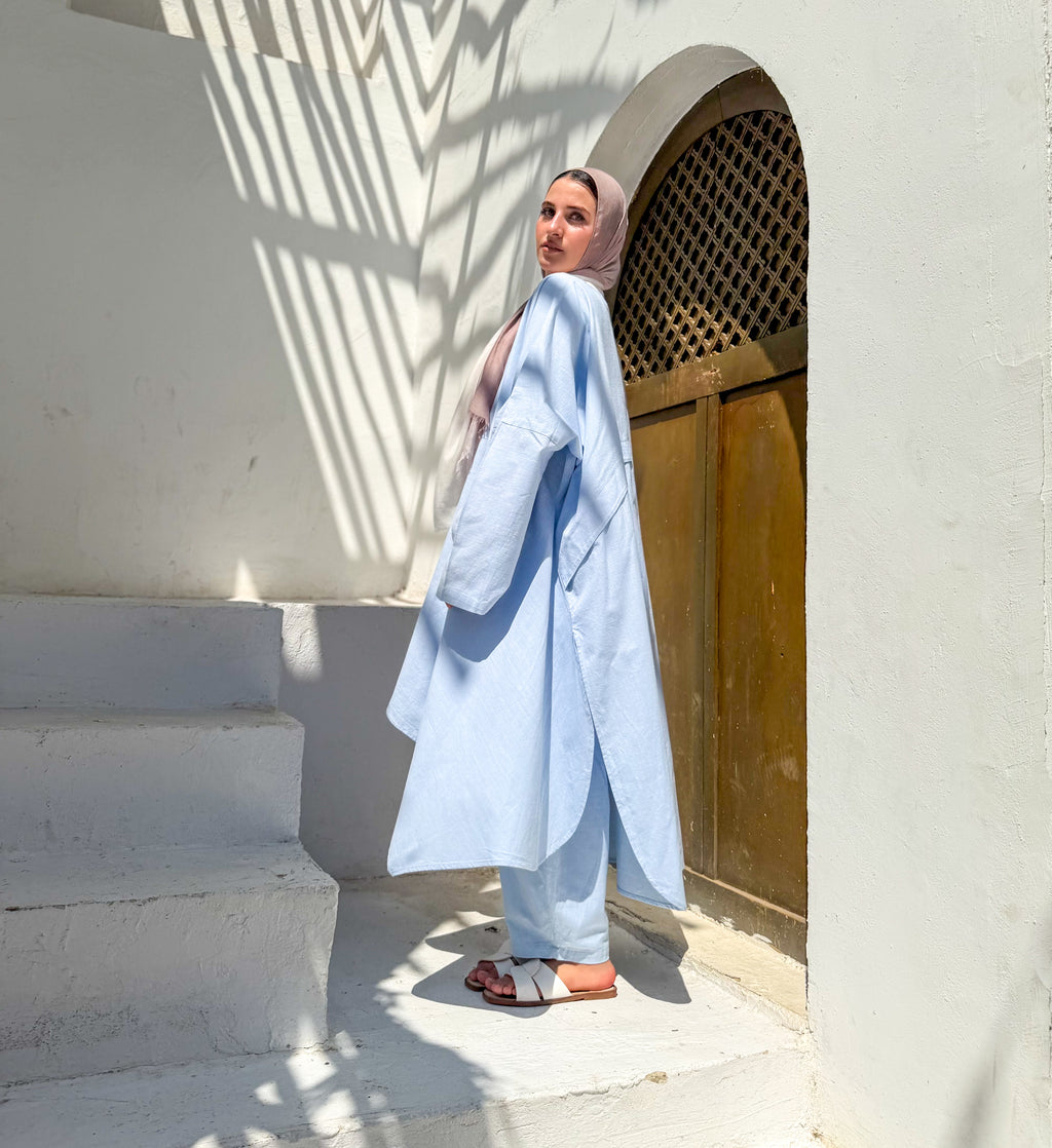 Sky Blue Linen Long Cardigan
