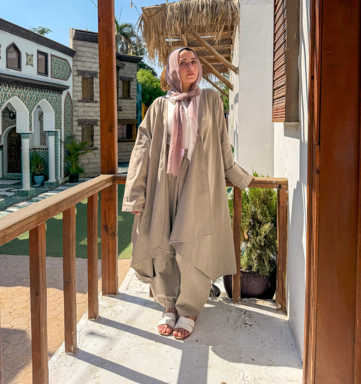 Olive khaki Linen Long Cardigan
