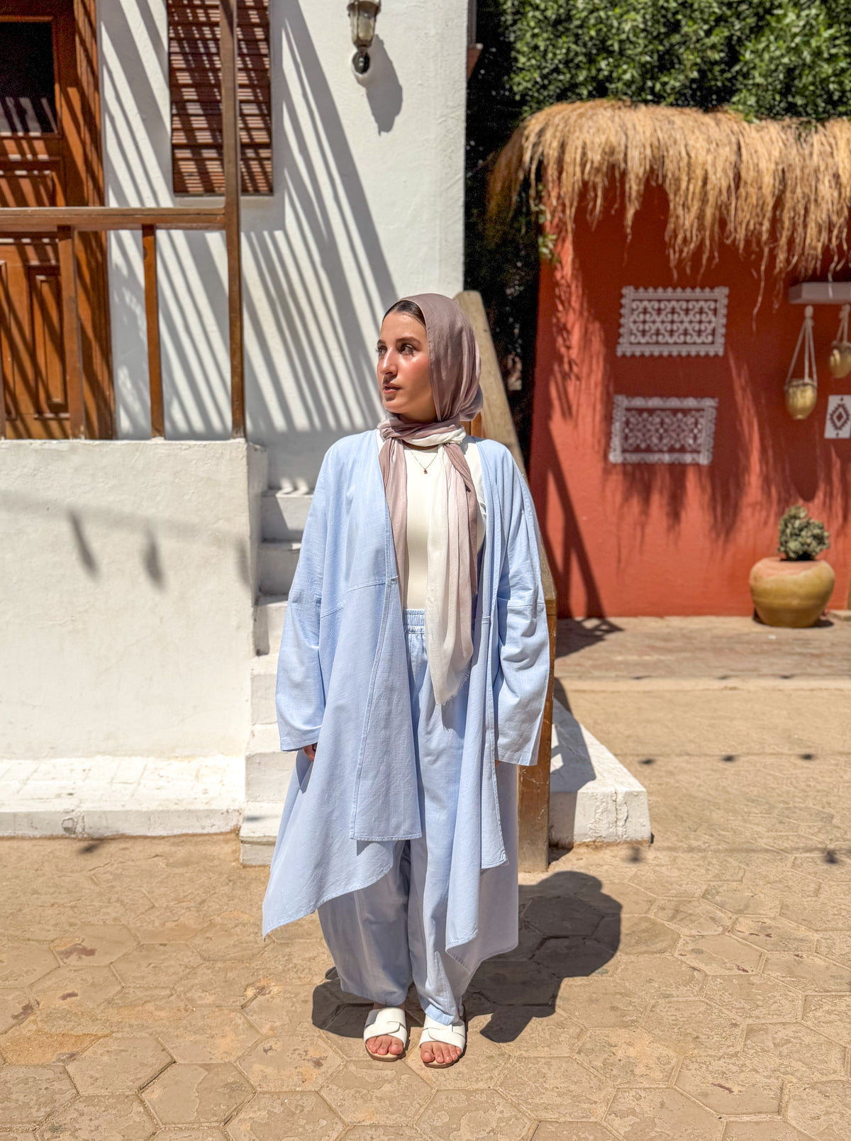 Sky Blue Linen Long Cardigan