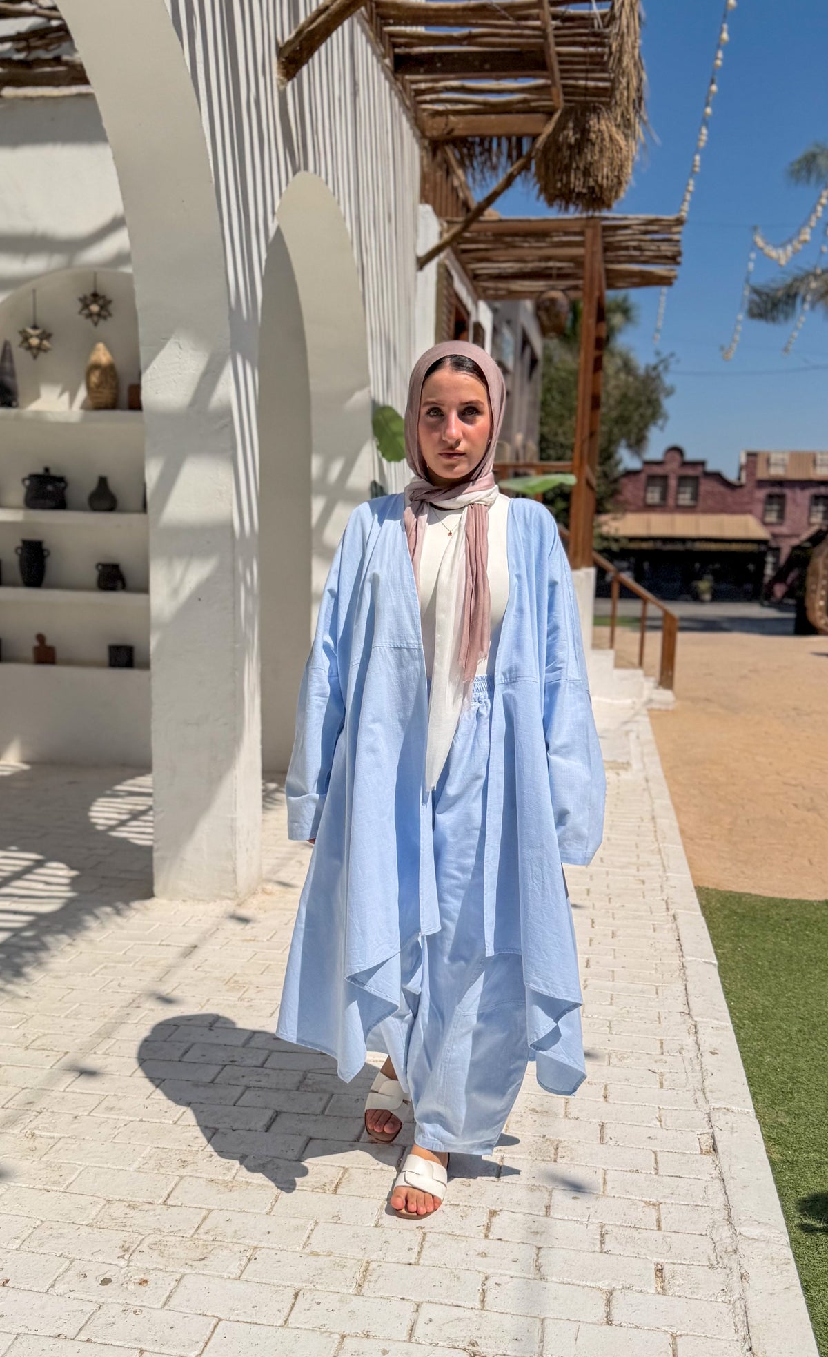 Sky Blue Linen Long Cardigan