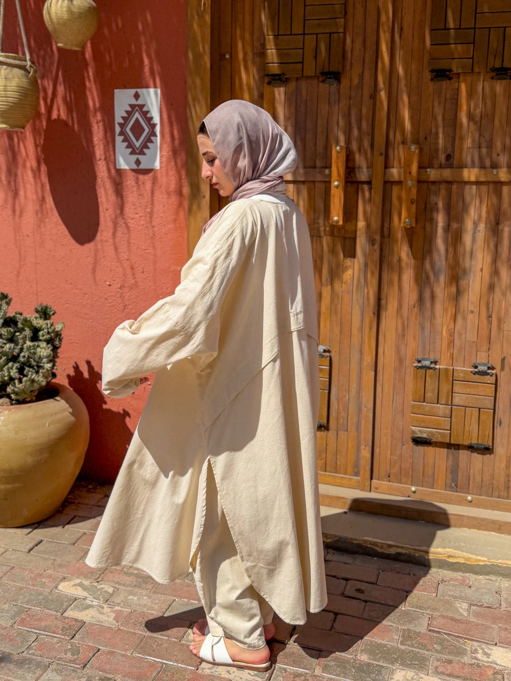 Beige Linen Long Cardigan