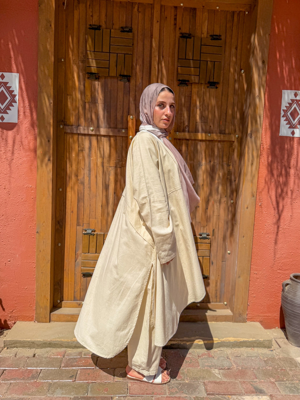 Beige Linen Long Cardigan