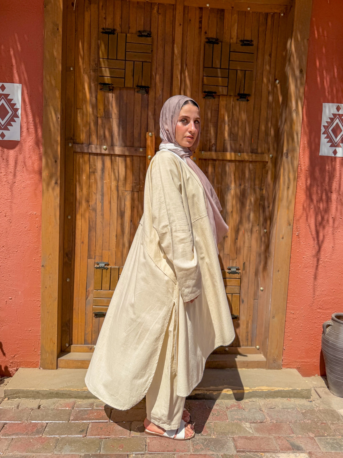 Beige Linen Long Cardigan