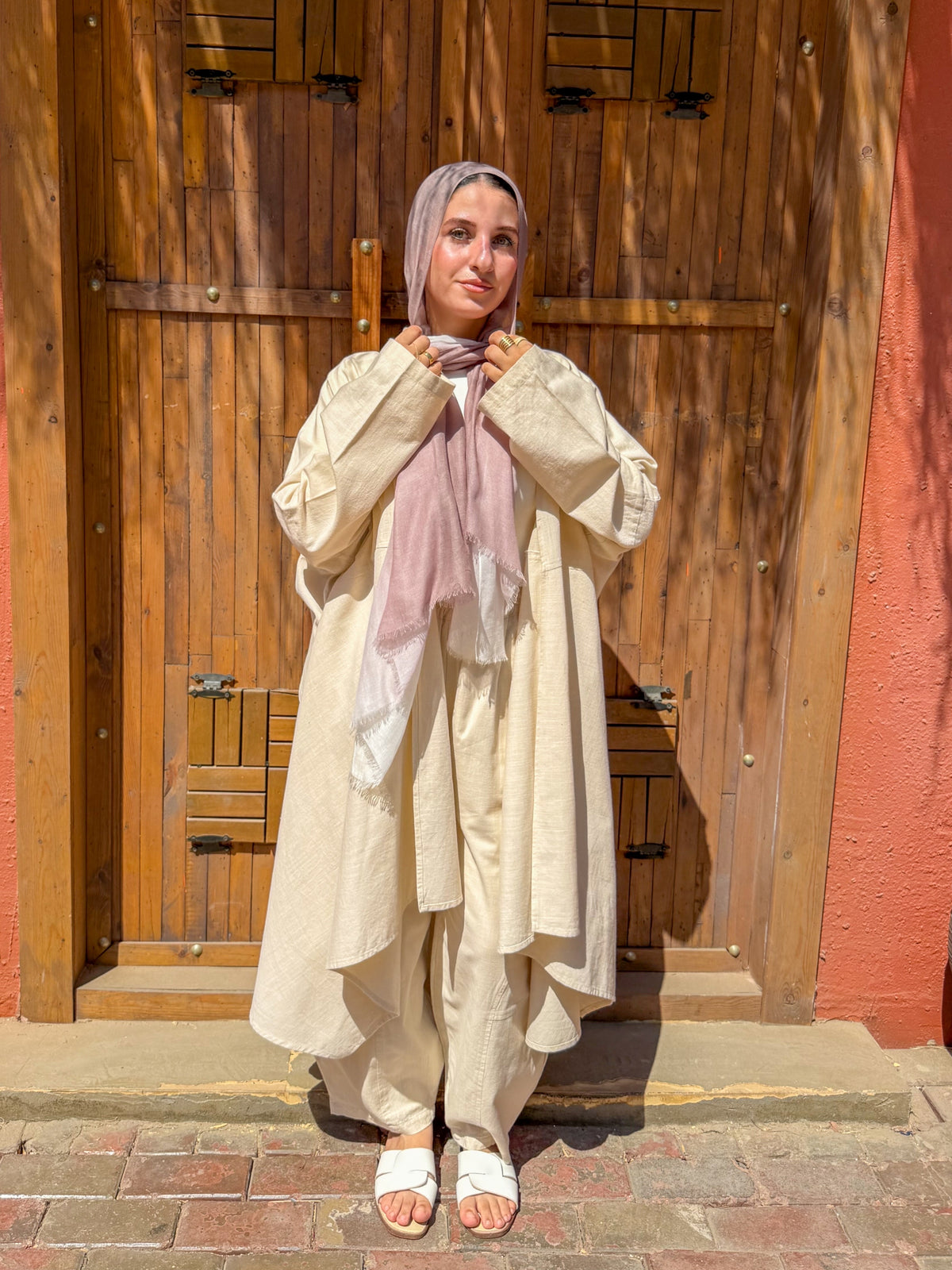 Beige Linen Long Cardigan