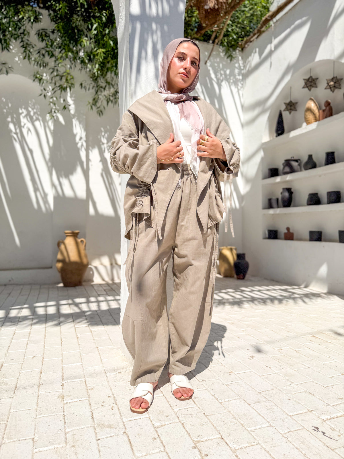 Olive khaki Linen Ballon pants " unlined "