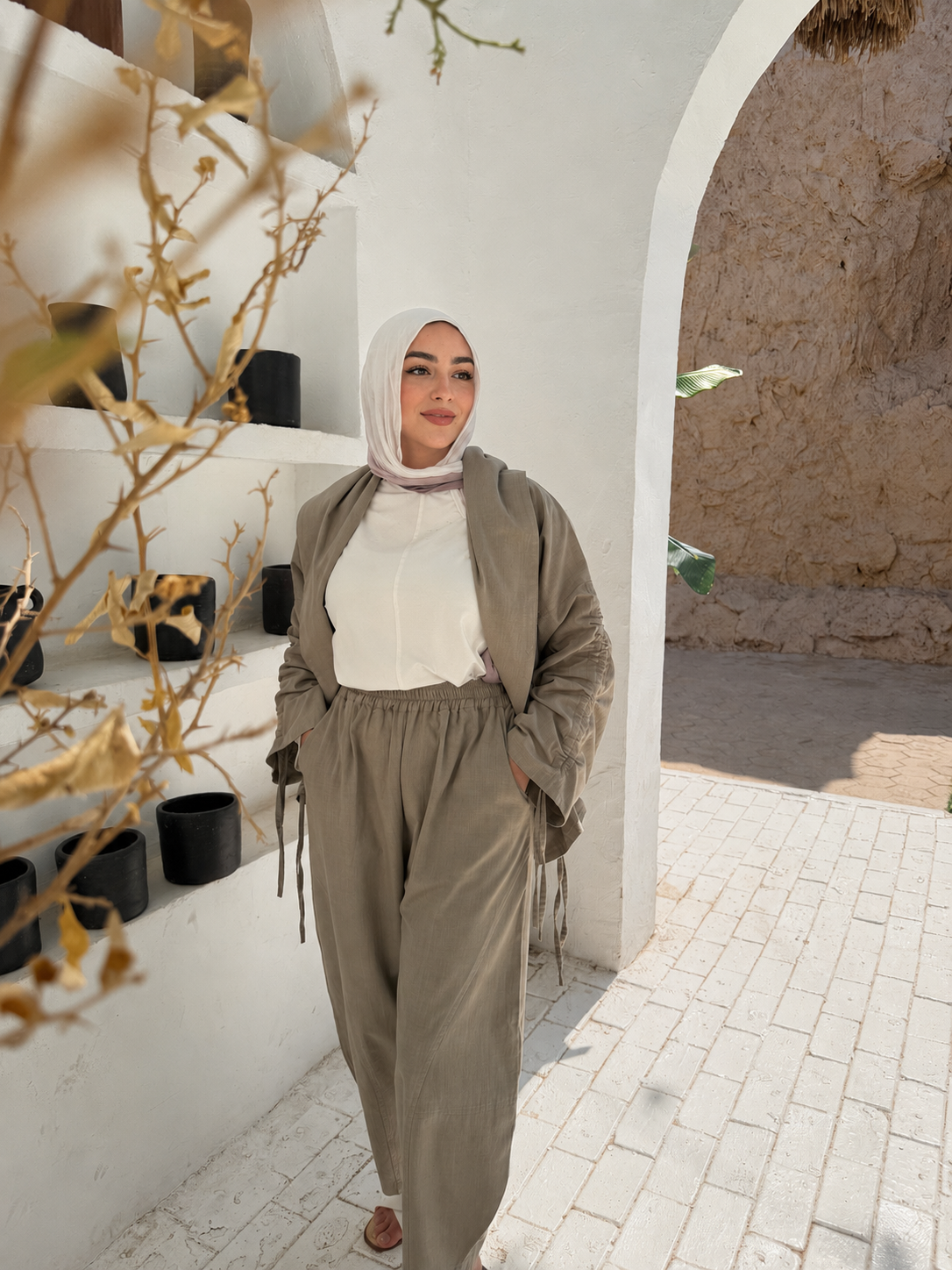 Olive khaki Linen Ballon pants " unlined "