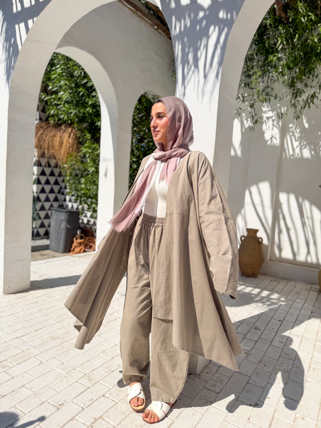 Olive khaki Linen Long Cardigan