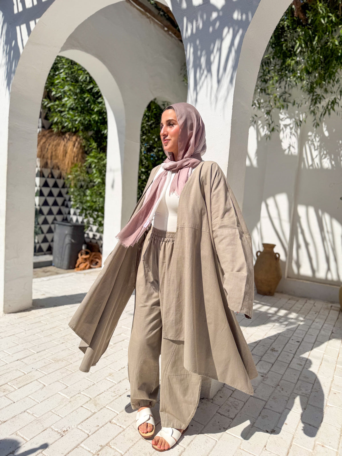 Olive khaki Linen Long Cardigan