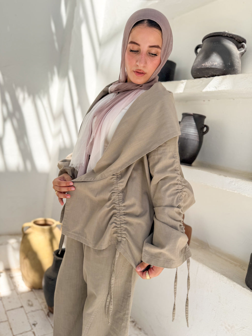 olive khaki summer Linen Jacket
