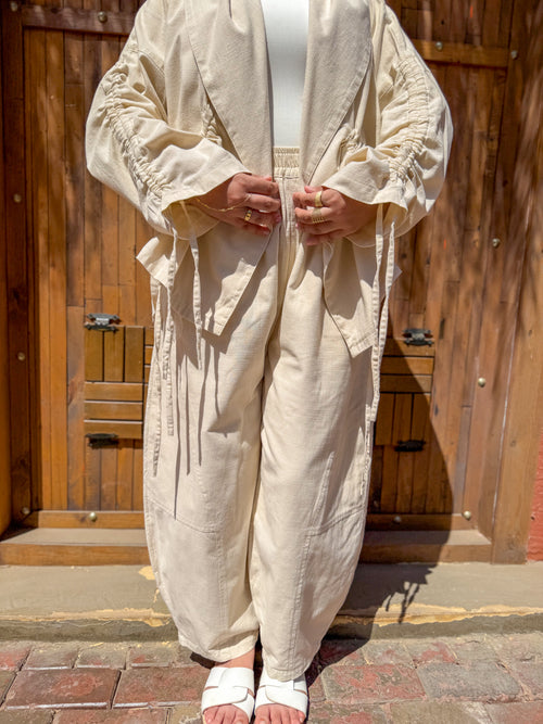 Beige Linen Balloon Pants " lined "