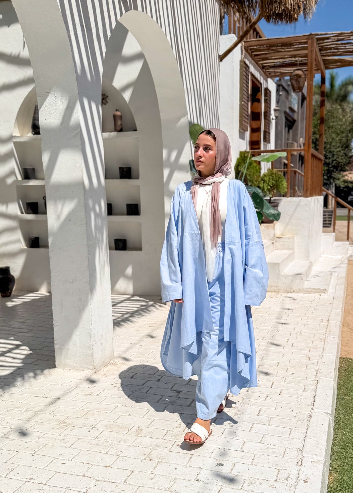 Sky Blue Linen Long Cardigan