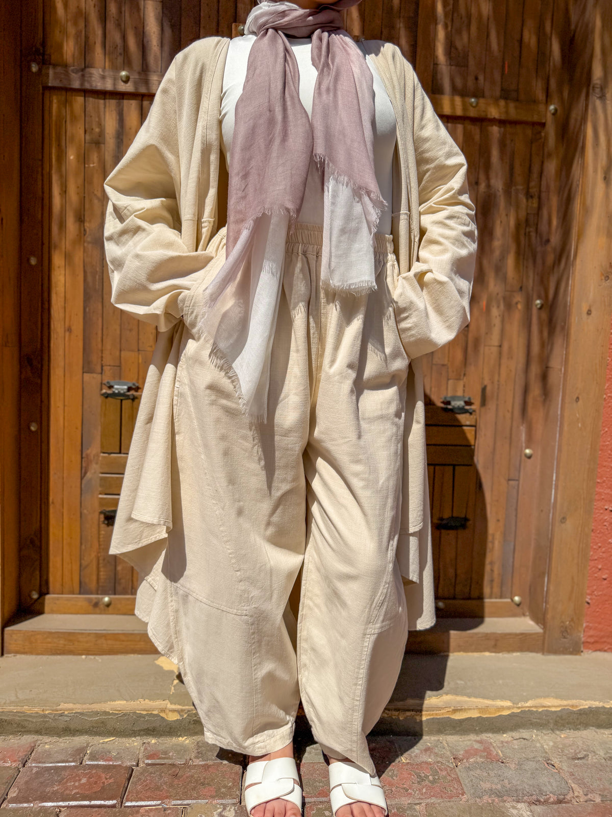 Beige Linen Balloon Pants " lined "