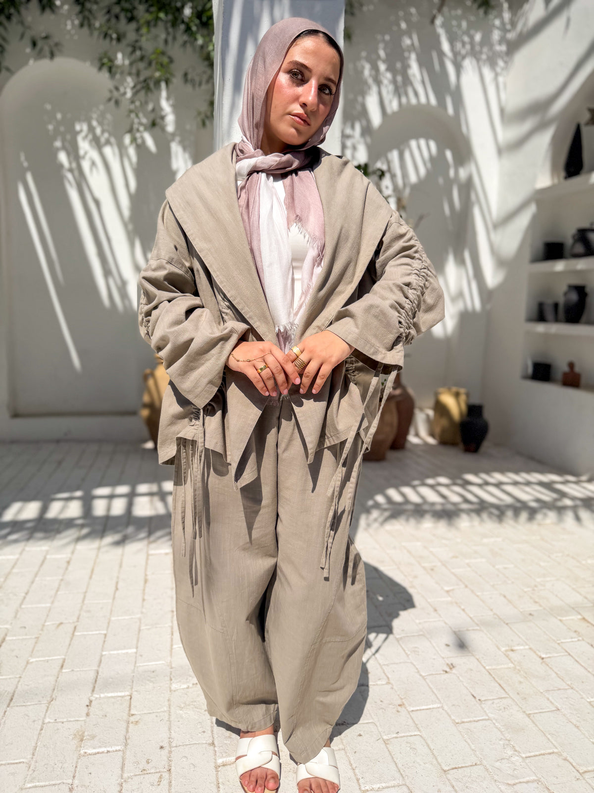 Olive khaki Linen Ballon pants " unlined "