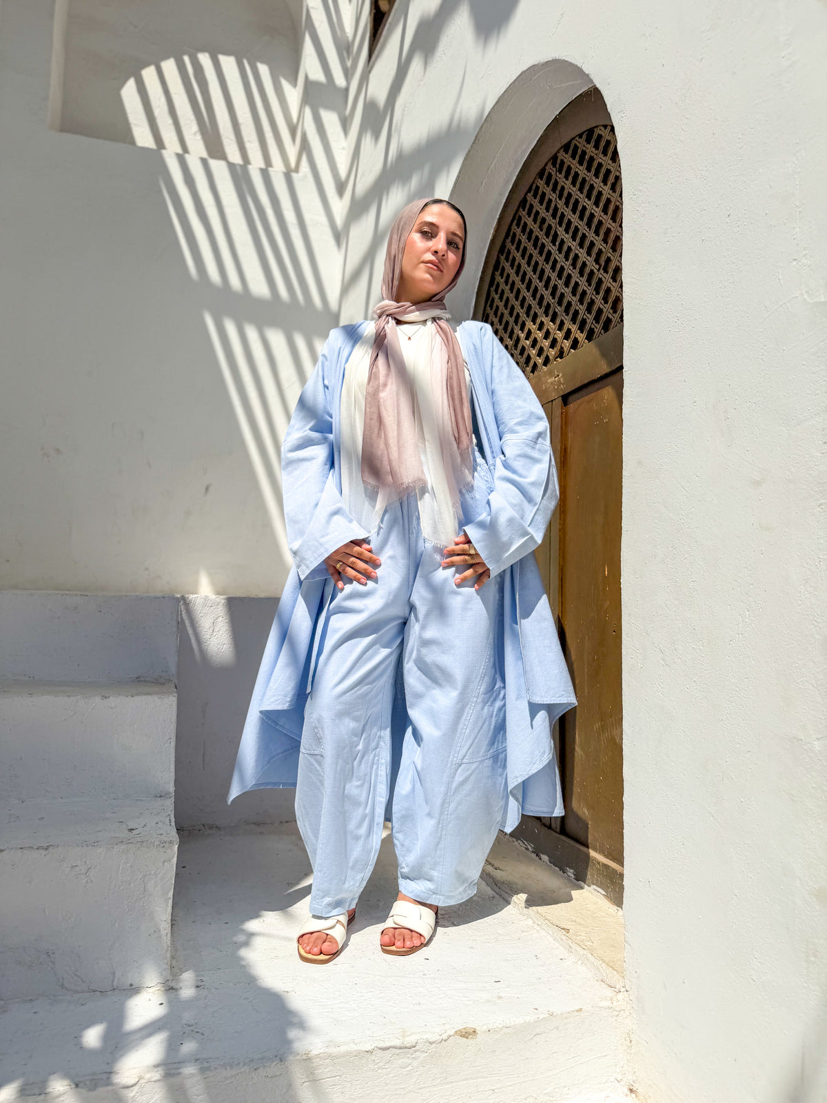 Sky Blue Linen Balloon Pants " lined "