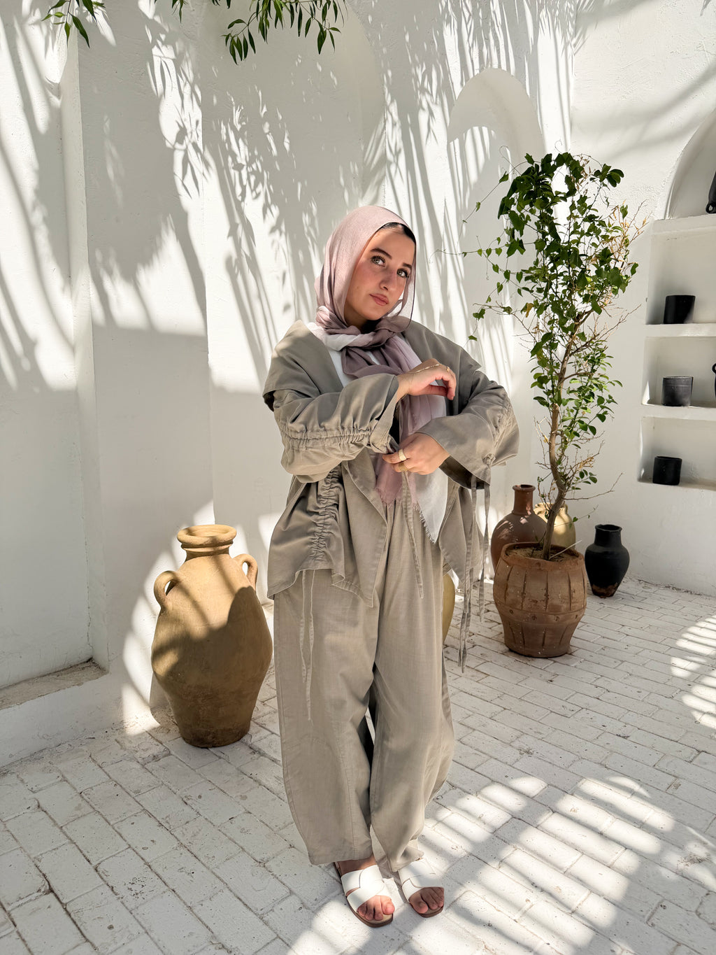 olive khaki summer Linen Jacket