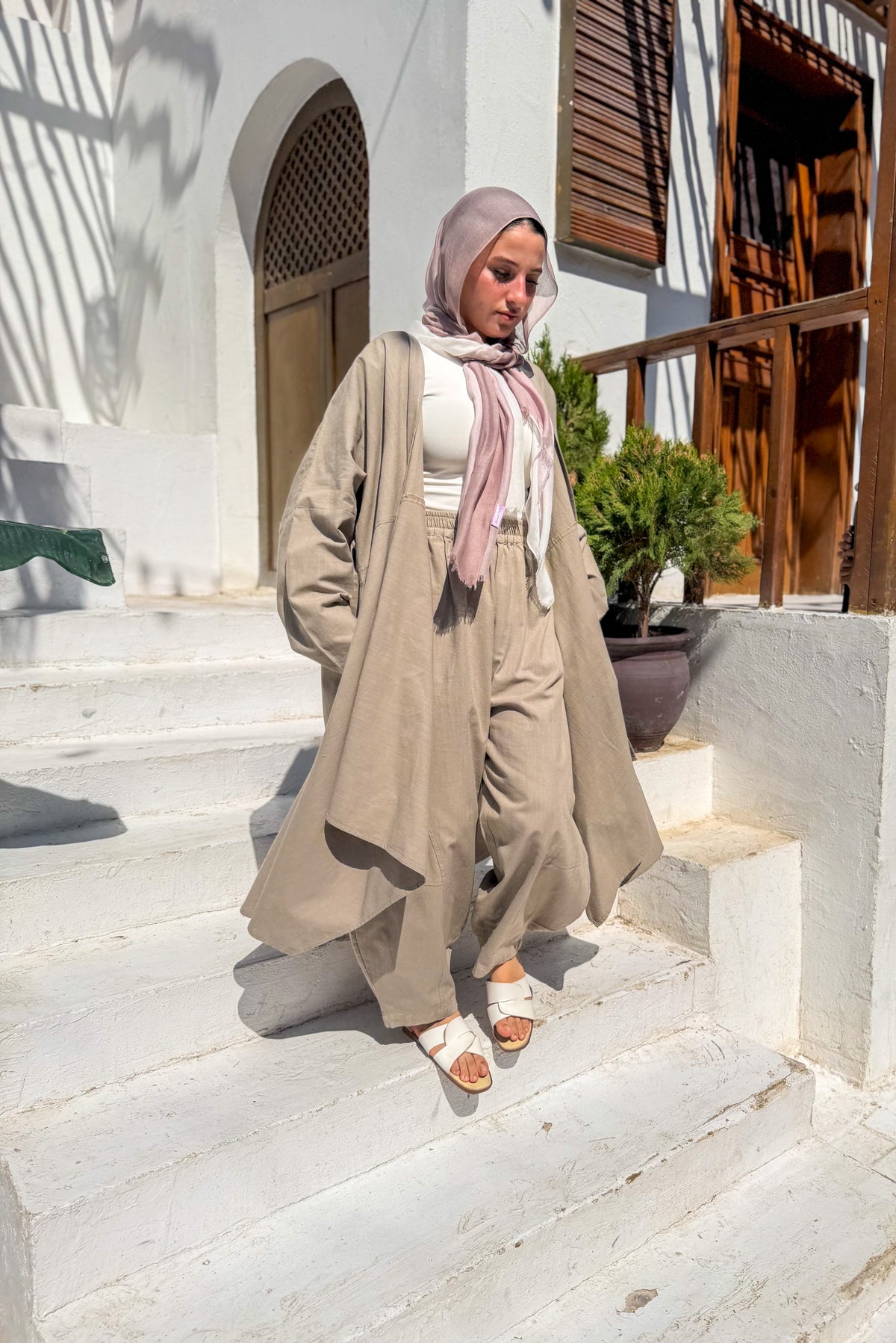 Olive khaki Linen Long Cardigan