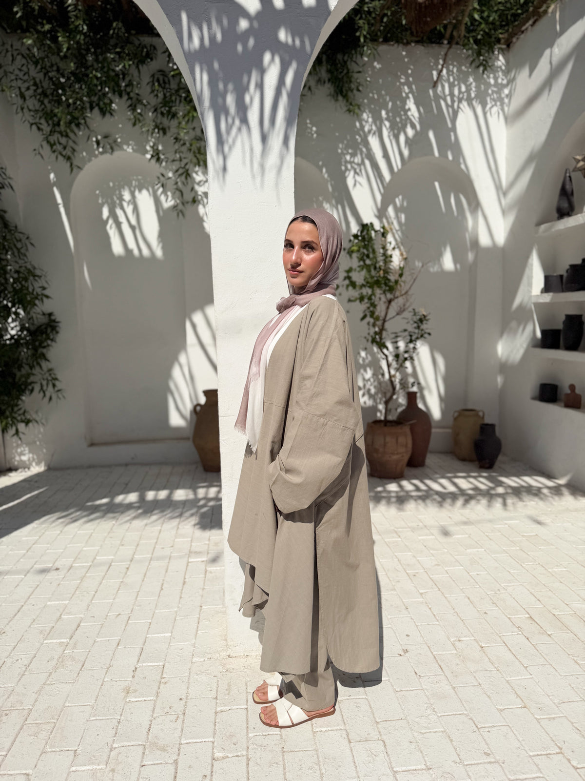 Olive khaki Linen Long Cardigan