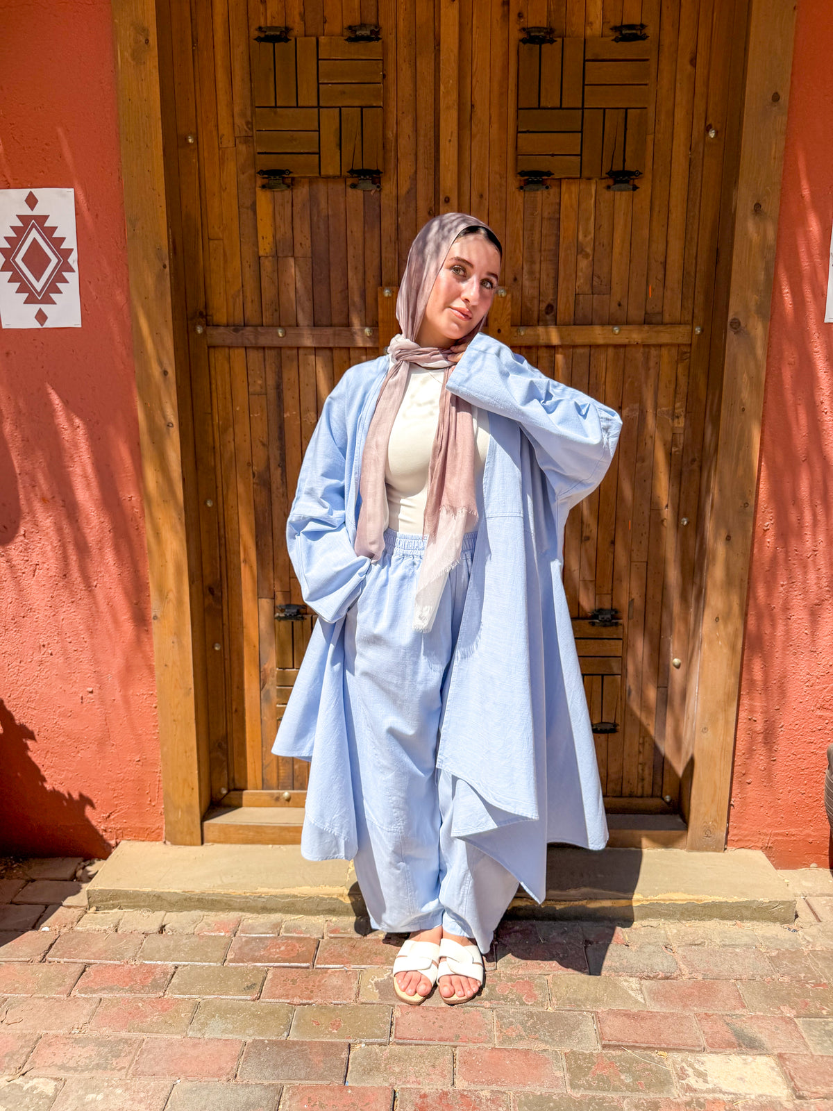 Sky Blue Linen Long Cardigan
