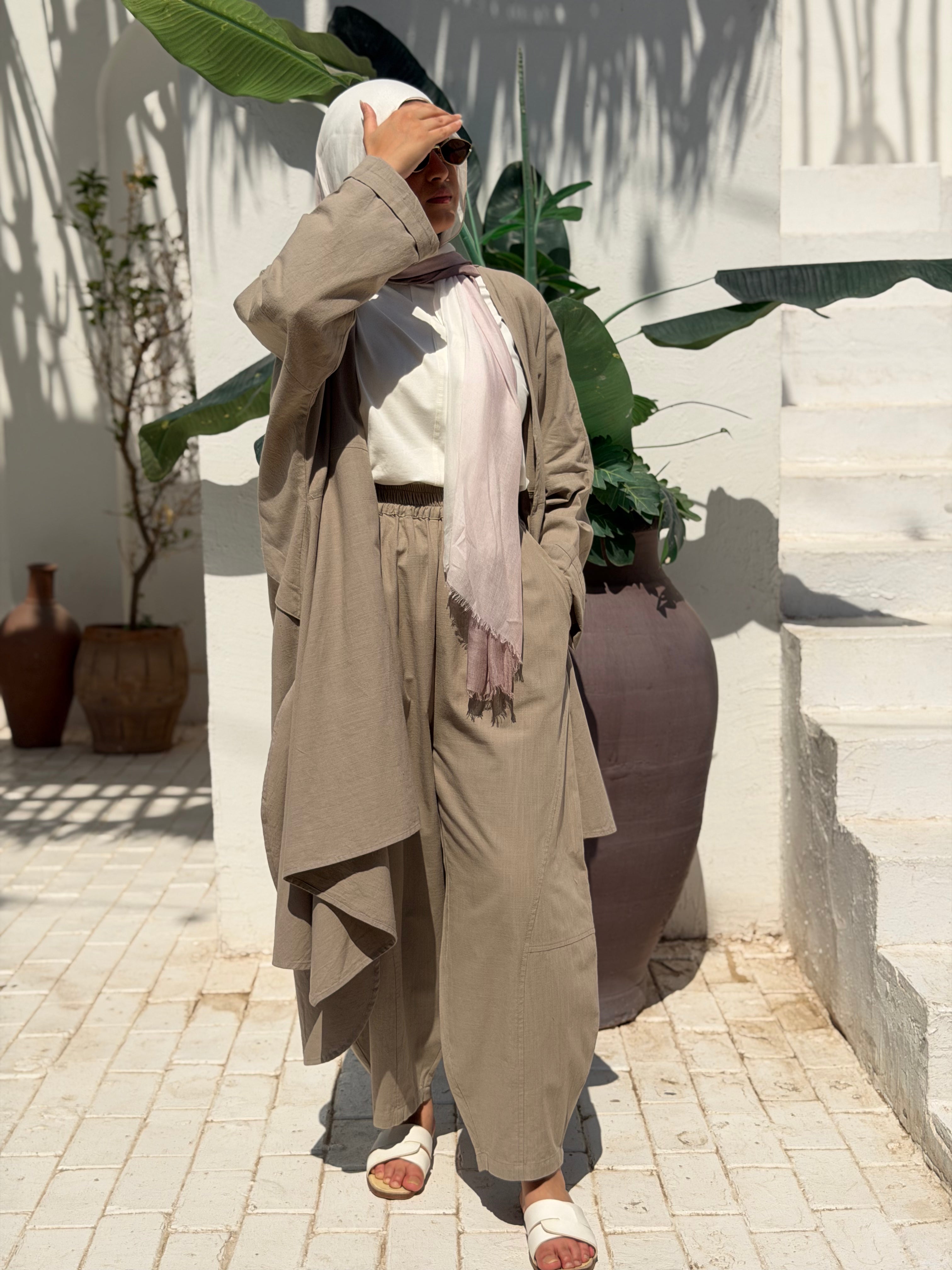 Olive khaki Linen Long Cardigan