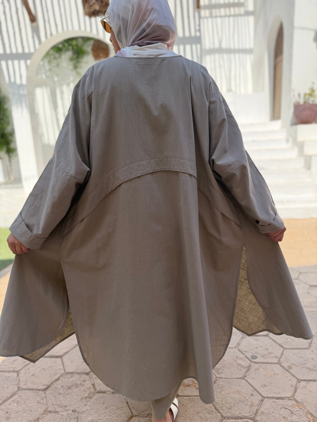 Olive khaki Linen Long Cardigan