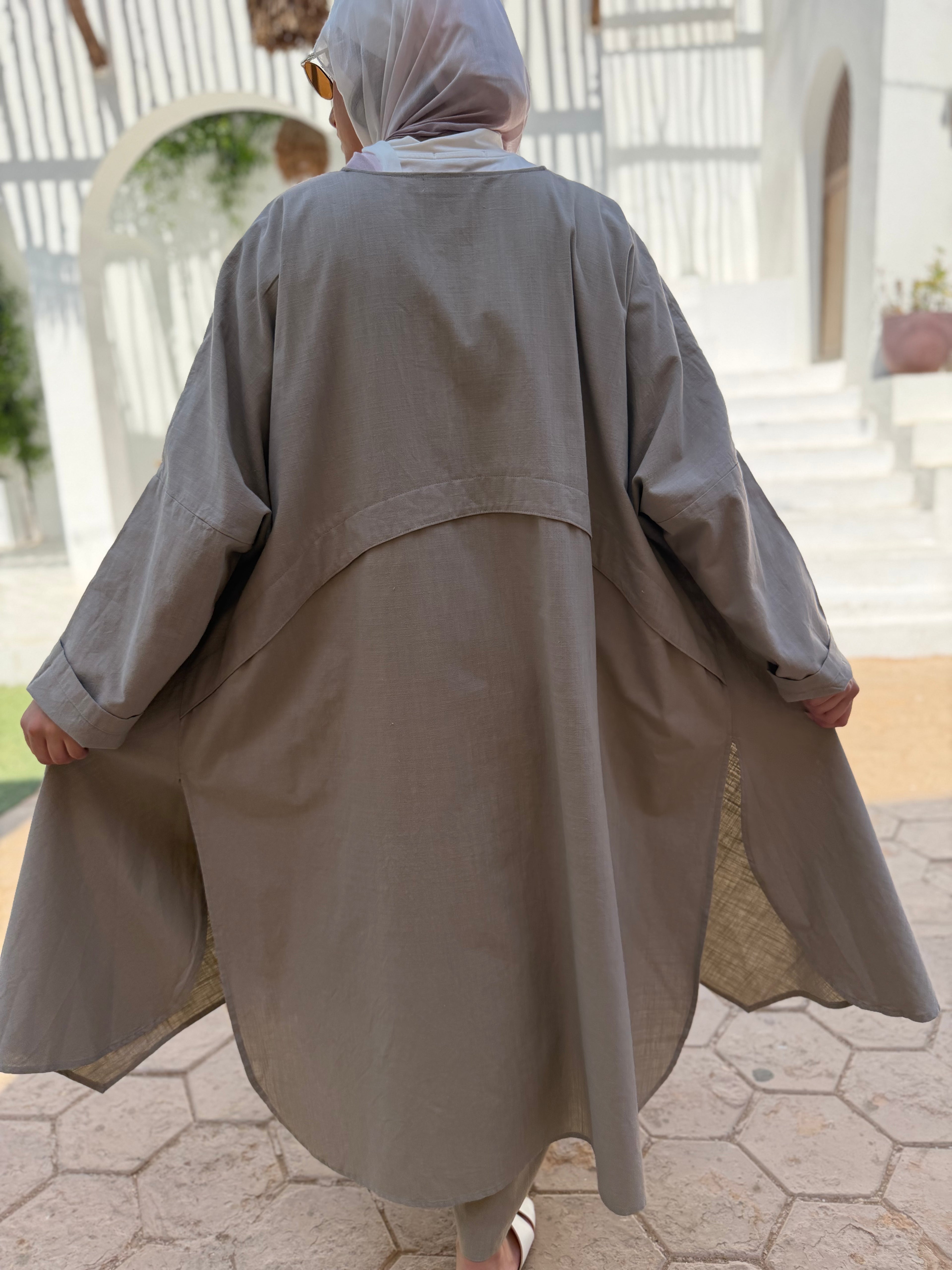 Olive khaki Linen Long Cardigan