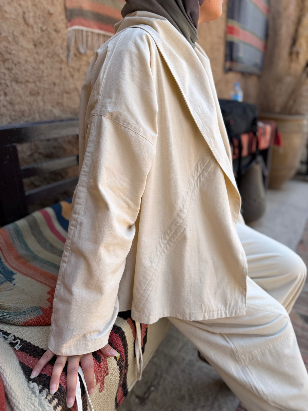 beige summer Linen Jacket