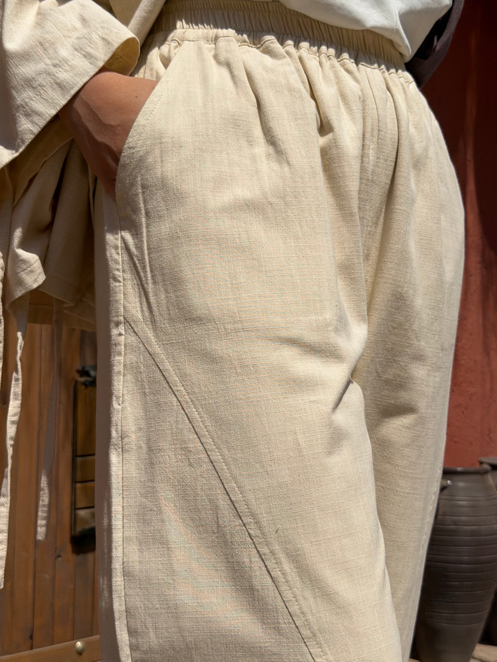 Beige Linen Balloon Pants " lined "