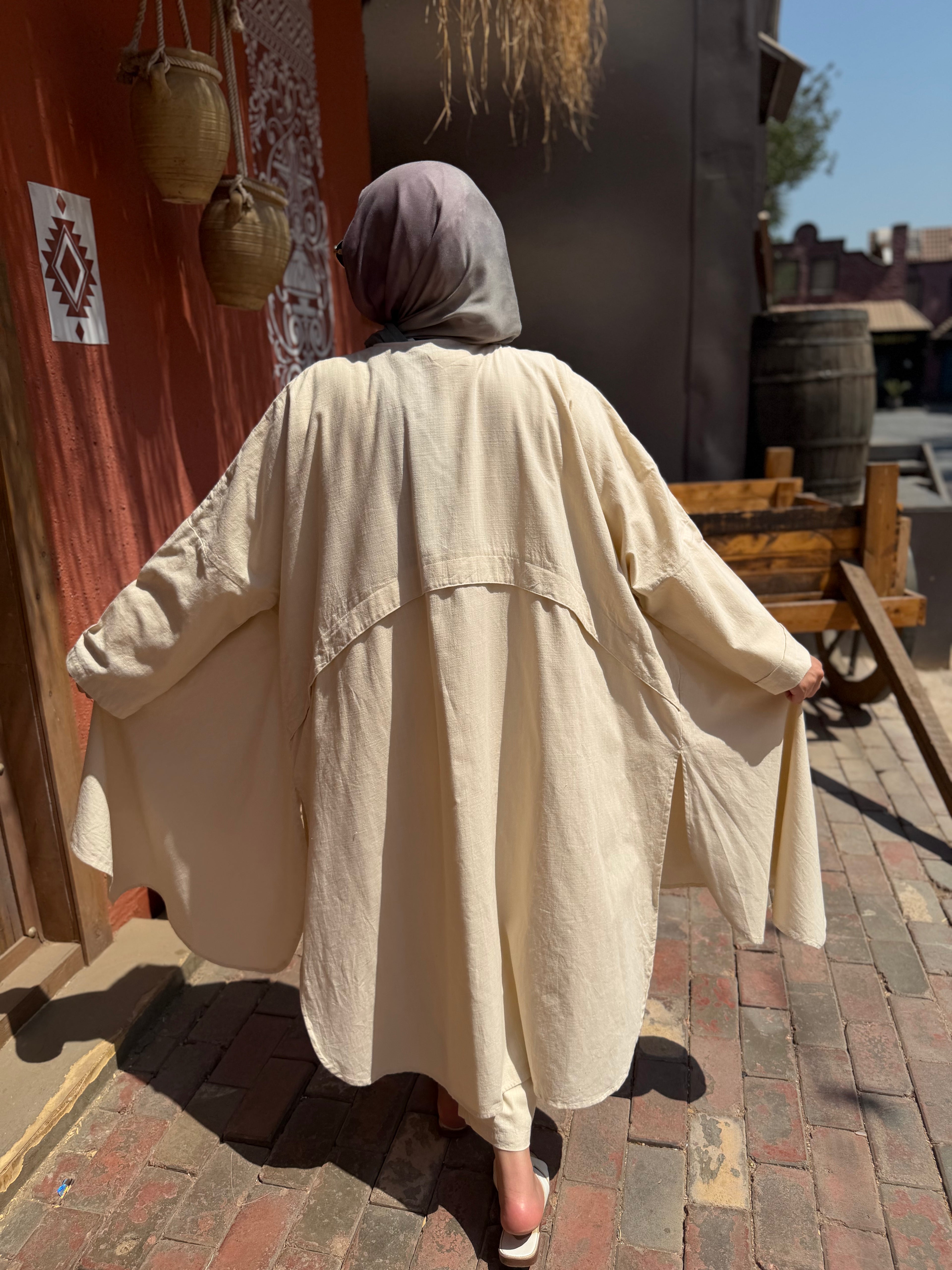 Beige Linen Long Cardigan