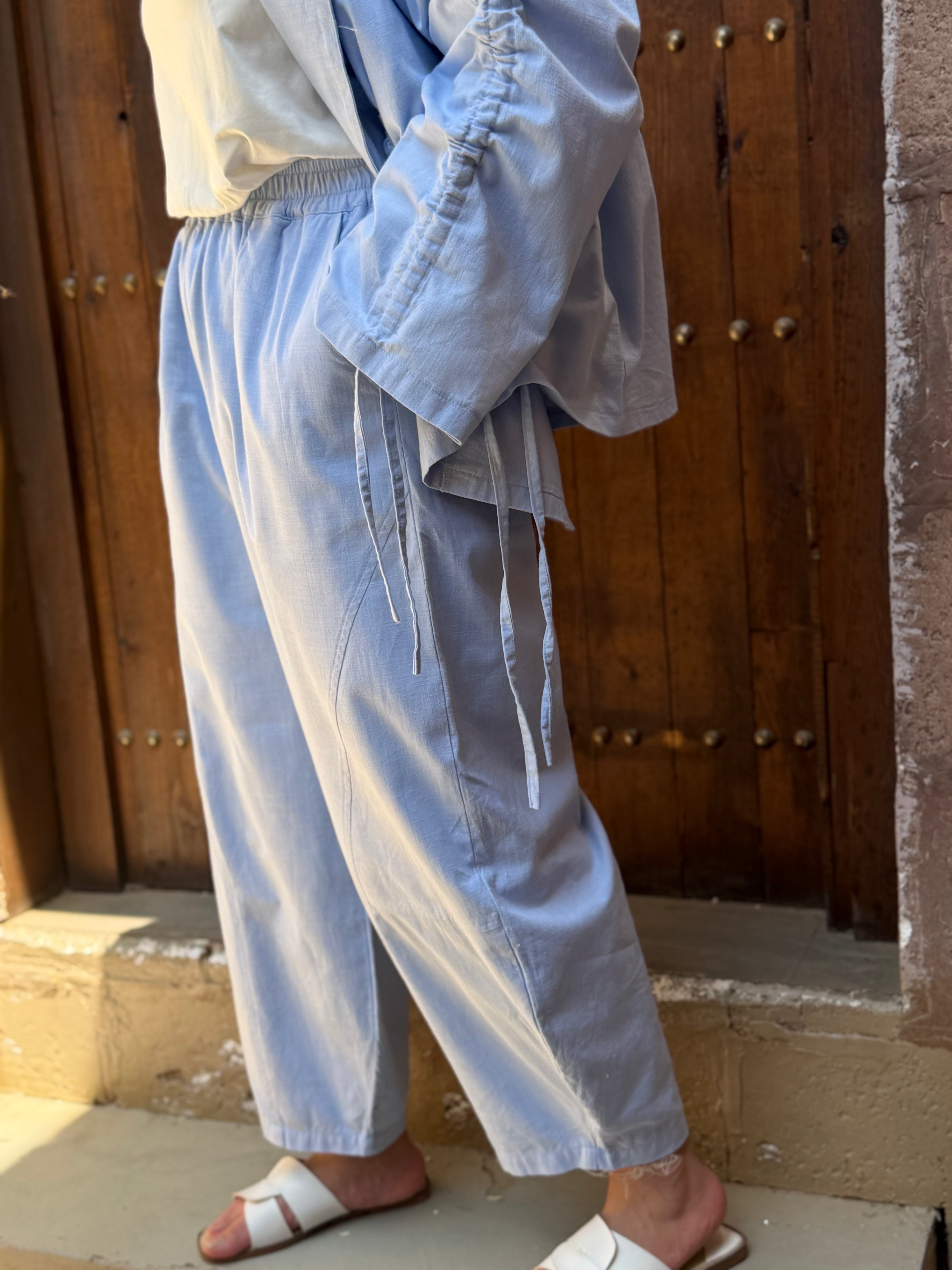 Sky Blue Linen Balloon Pants " lined "