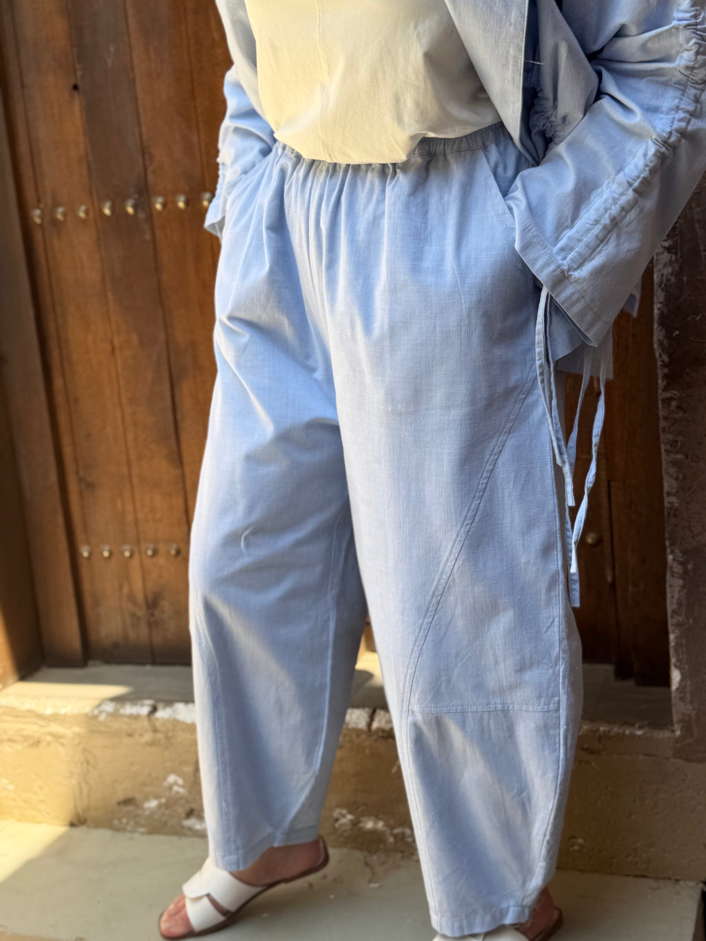 Sky Blue Linen Balloon Pants " lined "