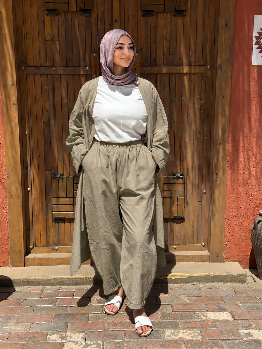 Olive khaki Linen Ballon pants " unlined "