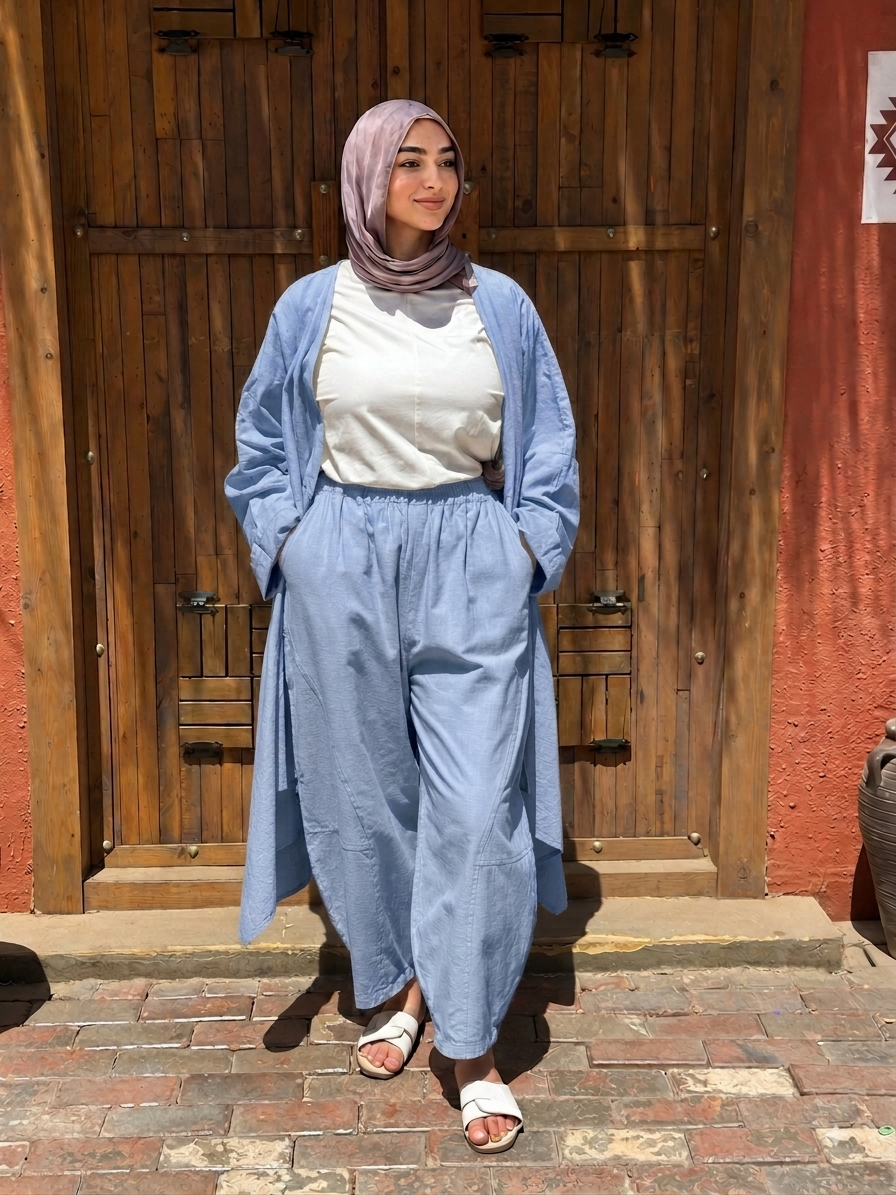 Sky Blue Linen Balloon Pants " lined "