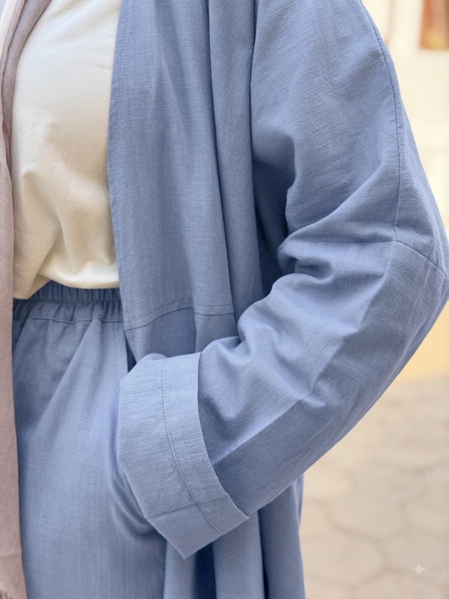 Sky Blue Linen Long Cardigan