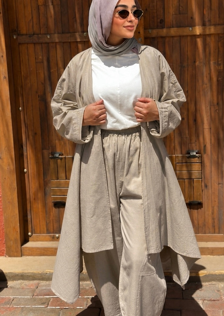 Olive khaki Linen Long Cardigan